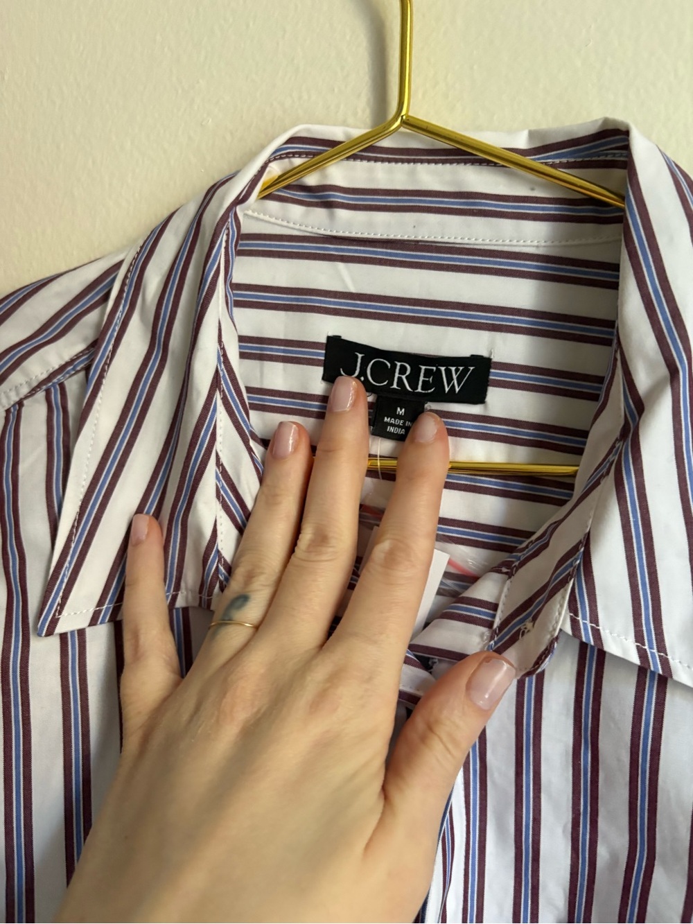 NWT J. Crew Cropped Boxy White Button-Down Shirt with Purple Stripes - Picture 3 of 5